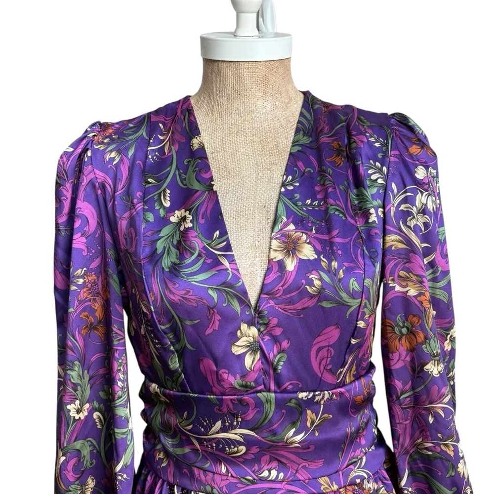 Vanessa Scott Purple Botanical Floral Mini Dress Size SMALL NWT